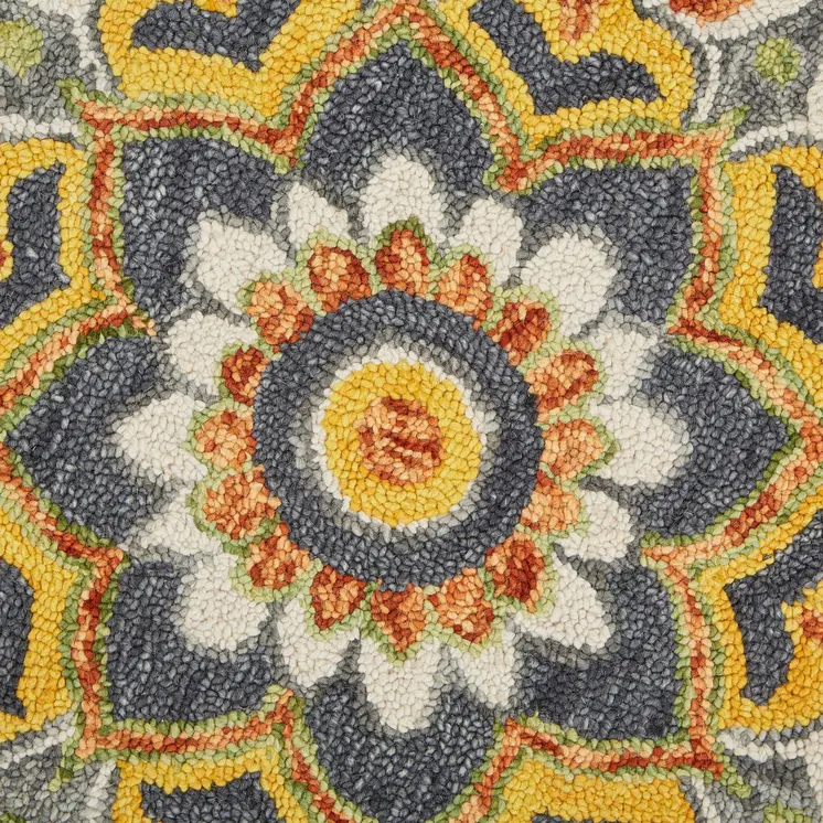 6' Gray Wool Geometric Hand Tufted Round Rug