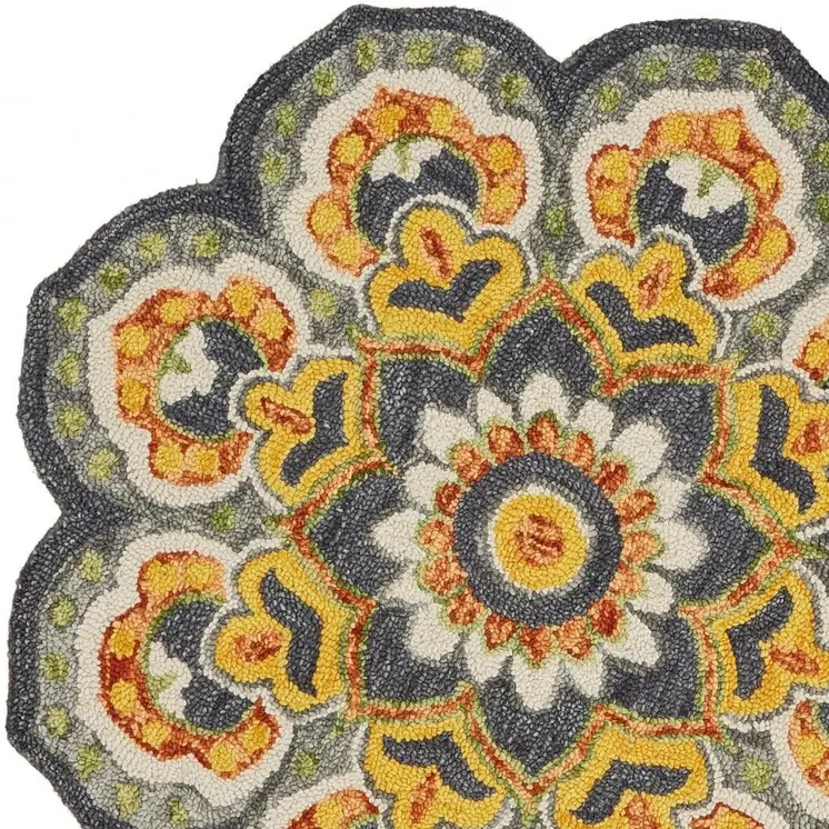 6' Gray Wool Geometric Hand Tufted Round Rug