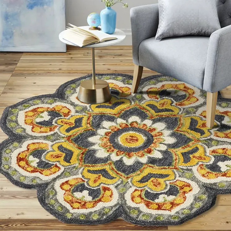 6' Gray Wool Geometric Hand Tufted Round Rug
