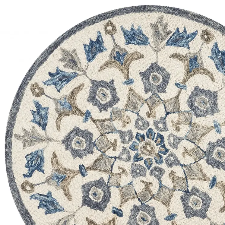 6' Round Blue Floral Oasis Area Rug