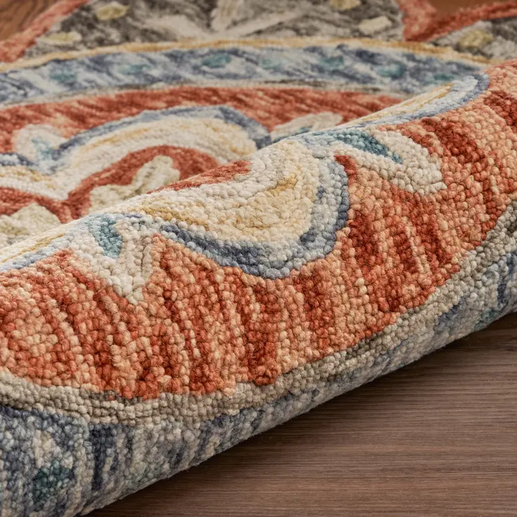6' Orange And Red Wool Floral Hand Tufted Round Rug