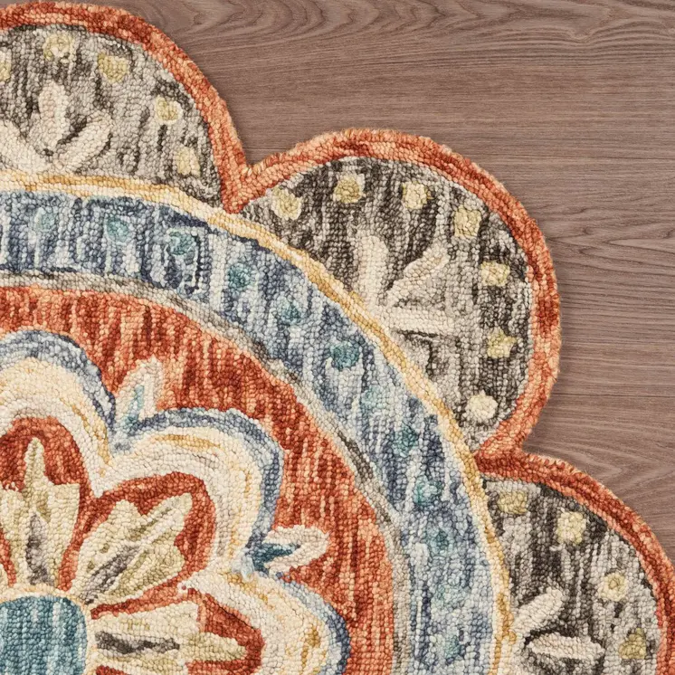 6' Orange And Red Wool Floral Hand Tufted Round Rug