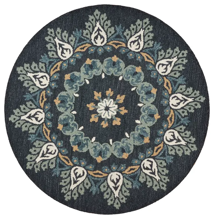 6' Round Black Floral Paradise Area Rug