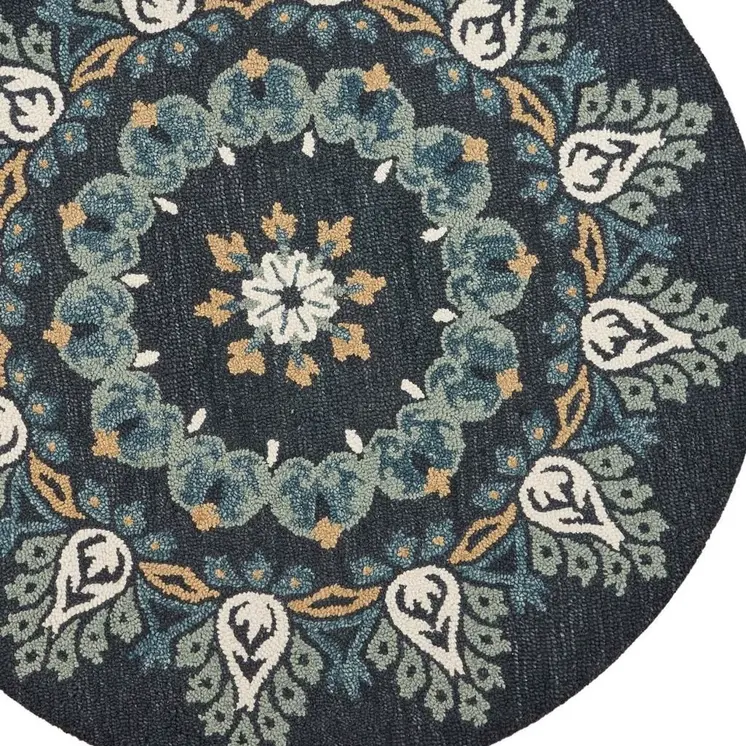 6' Round Black Floral Paradise Area Rug