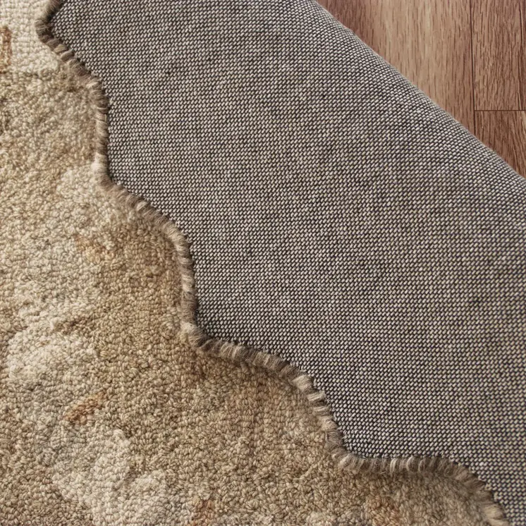2' X 4' Tan and Beige Wool Medallion Hand Woven Half Circle Area Rug