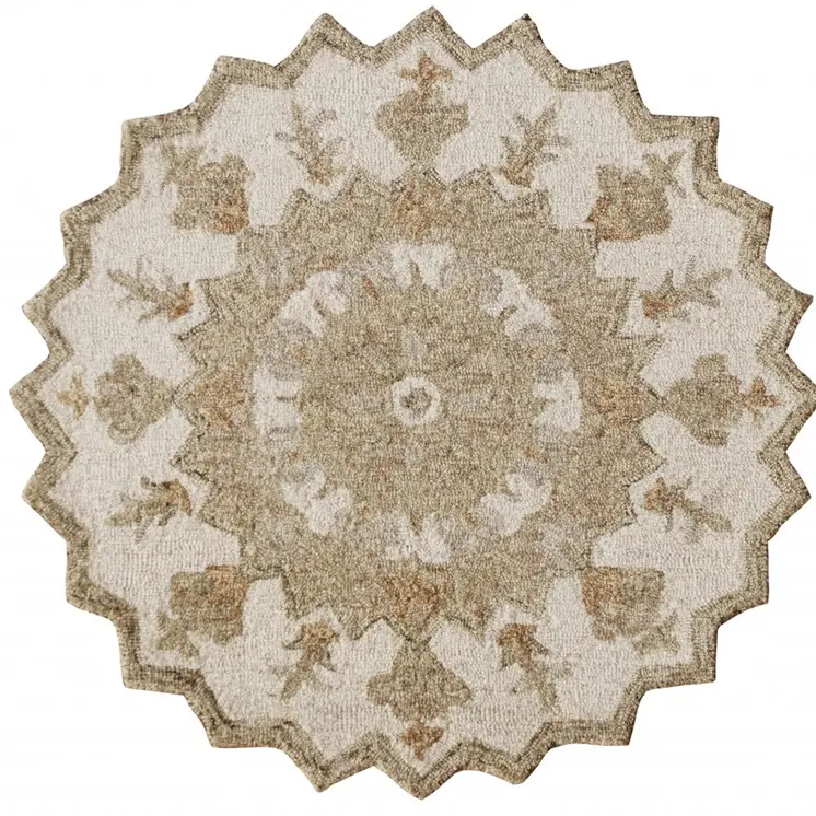 3' Round Tan Retro Modern Medallion Area Rug