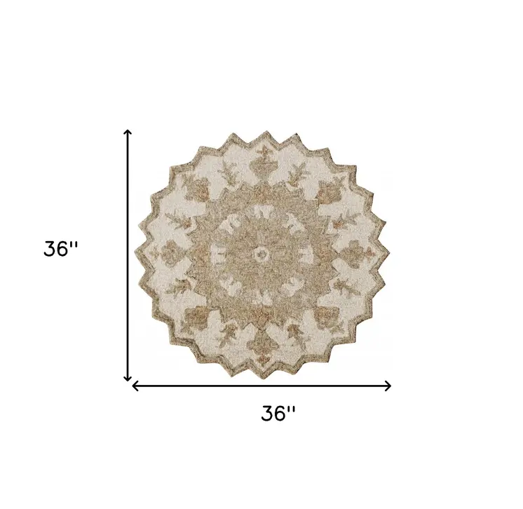 3' Round Tan Retro Modern Medallion Area Rug