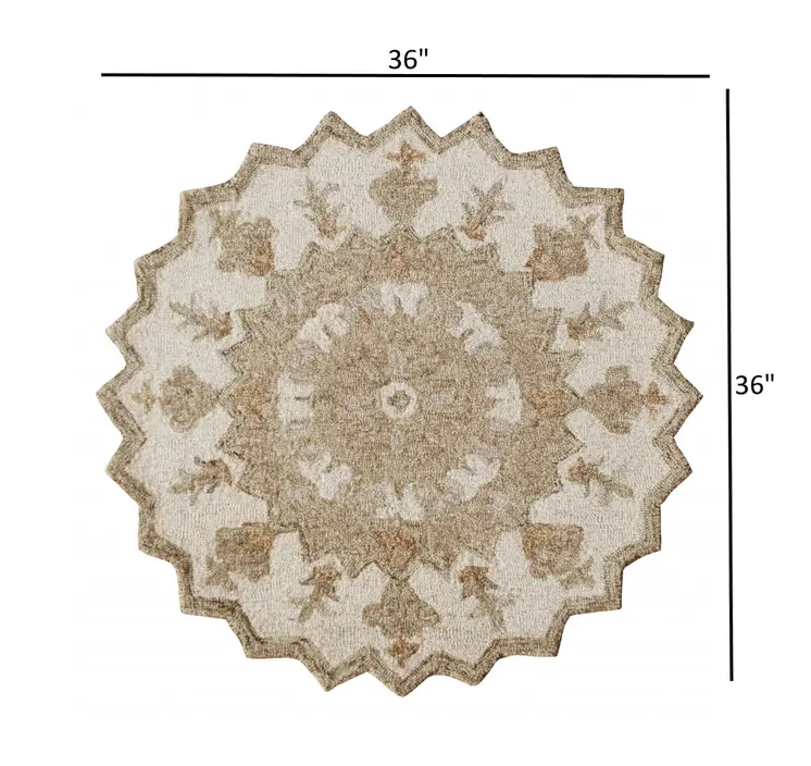 3' Round Tan Retro Modern Medallion Area Rug
