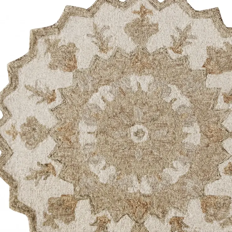 3' Round Tan Retro Modern Medallion Area Rug