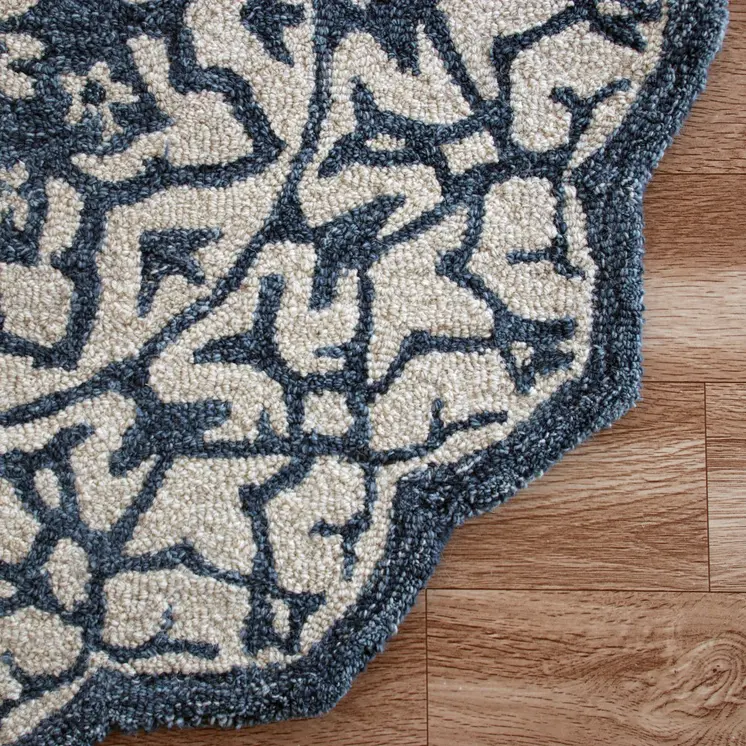 3' Round Navy And White Decorative Area Rug