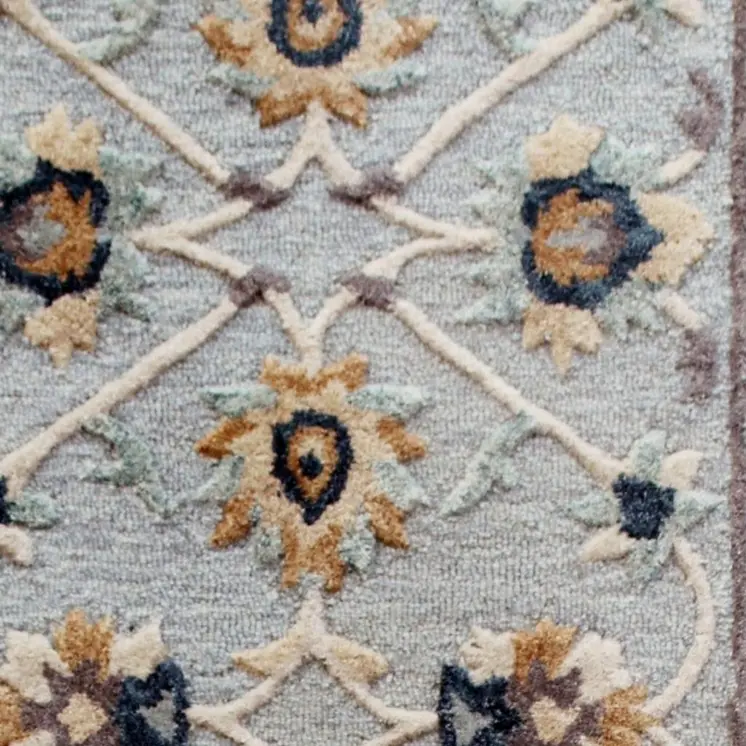 2' X 7' Blue And Beige Floral Runner Rug