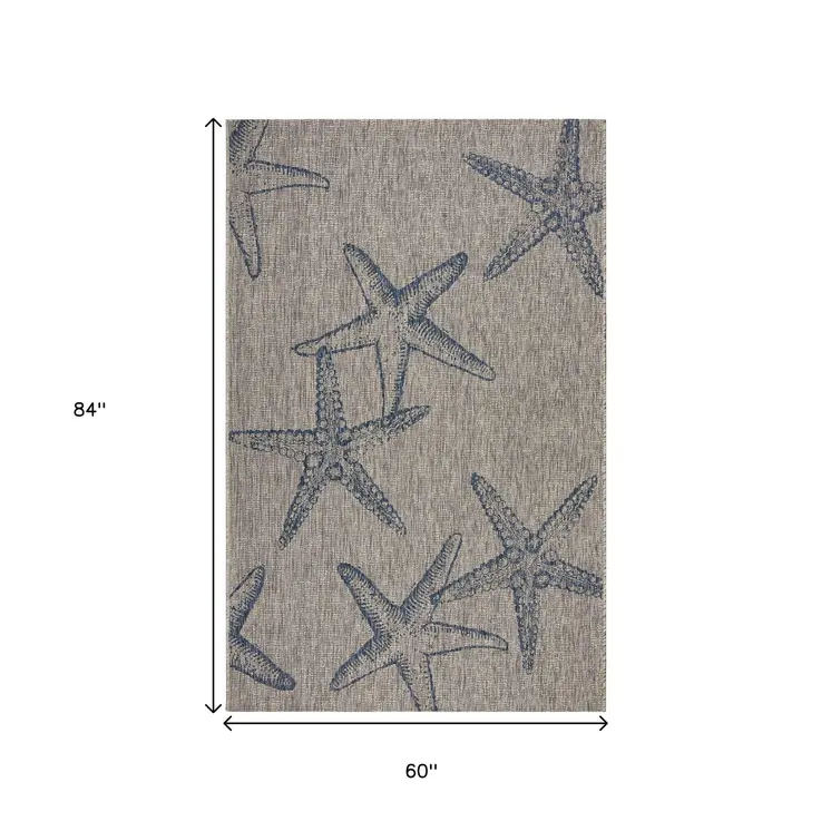5' X 7' Blue And Gray Indoor Outdoor Area Rug