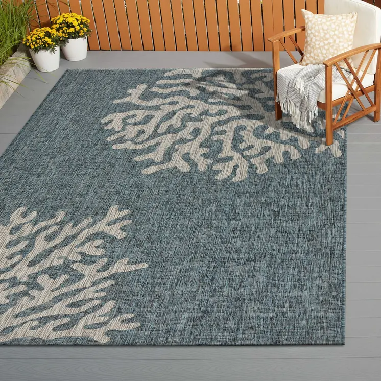 8' X 9' Blue Indoor Outdoor Area Rug