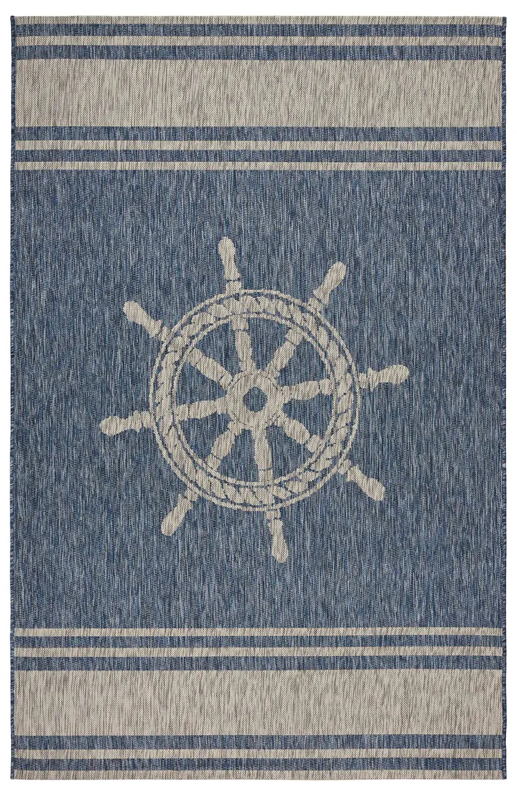 5' X 7' Blue And Gray Indoor Outdoor Area Rug