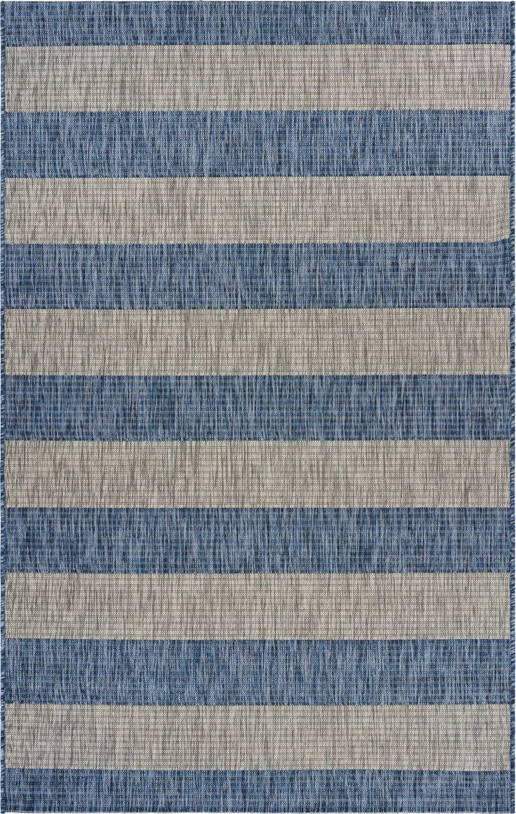 5' X 7' Blue And Gray Indoor Outdoor Area Rug