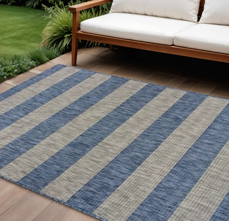 8' X 10' Blue And Gray Indoor Outdoor Area Rug