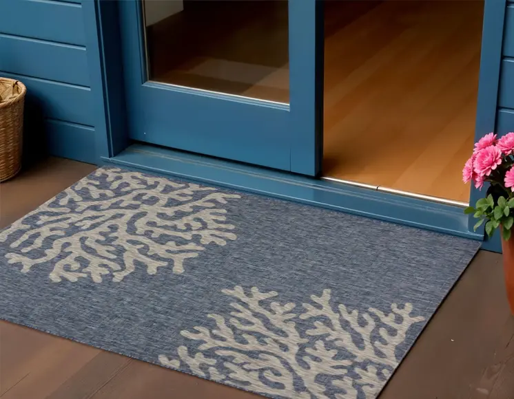2' X 3' Blue And Gray Indoor Outdoor Area Rug