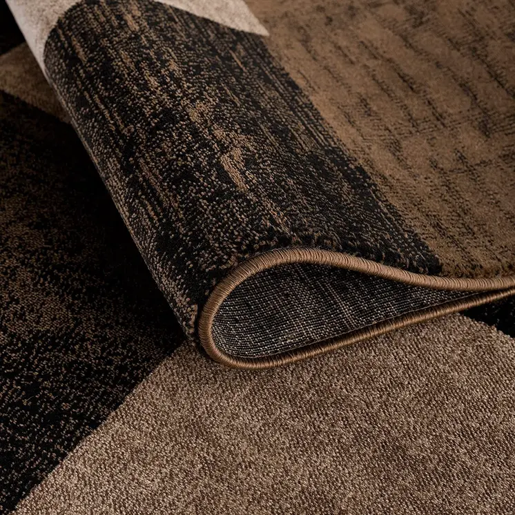 20' Brown And Black Geometric Distressed Runner Rug
