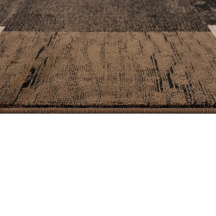 20' Brown And Black Geometric Distressed Runner Rug