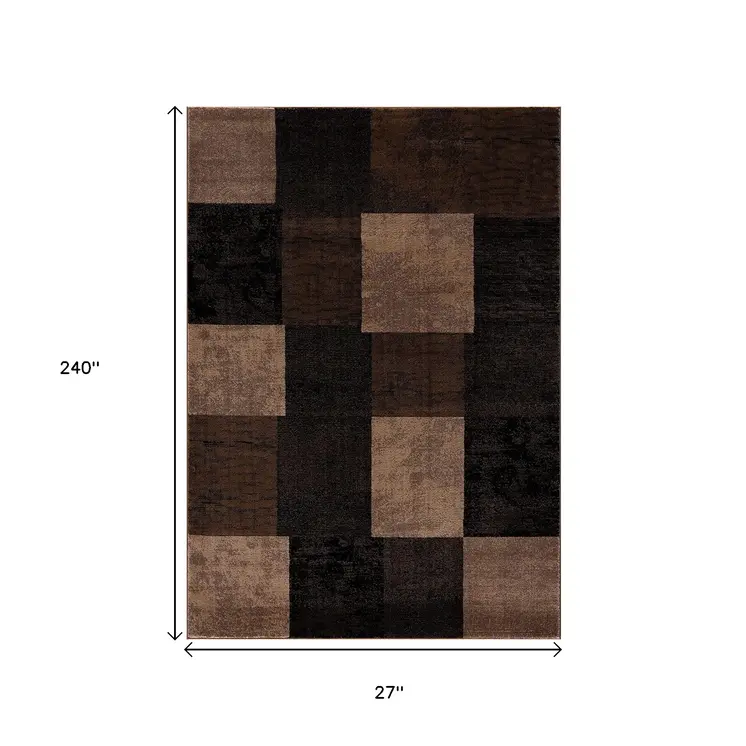 20' Brown And Black Geometric Distressed Runner Rug