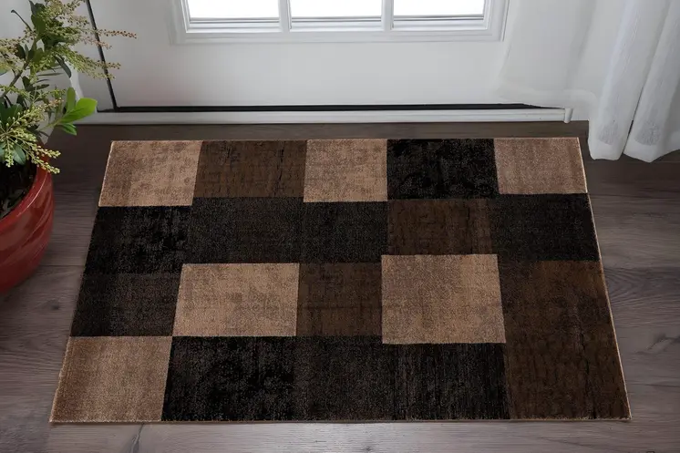 3' X 5' Brown Checkered Power Loom Area Rug