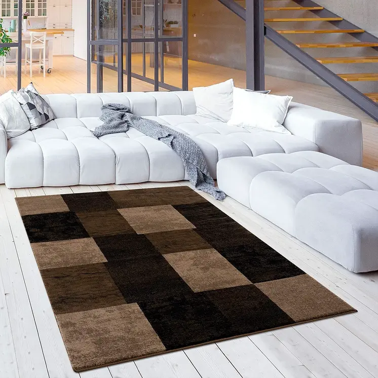 5' X 7' Black And Brown Geometric Distressed Area Rug
