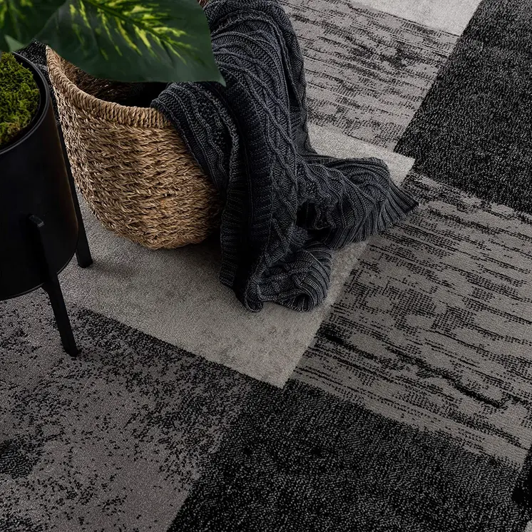 2' X 5' Grey Checkered Area Rug