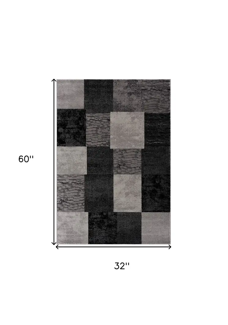 3' X 5' Gray Checkered Power Loom Area Rug