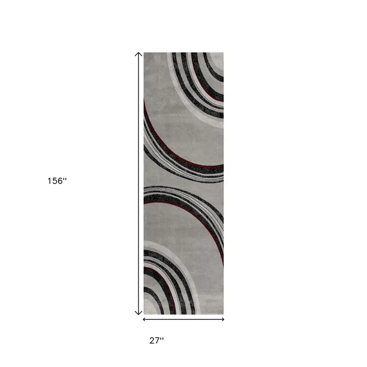 13' Gray And Black Abstract Shag Runner Rug