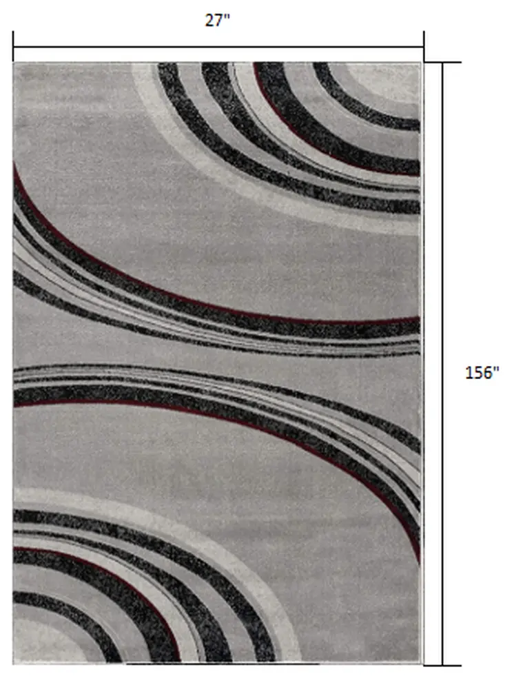 13' Gray And Black Abstract Shag Runner Rug
