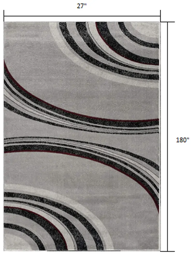 15' Gray Abstract Power Loom Runner Rug