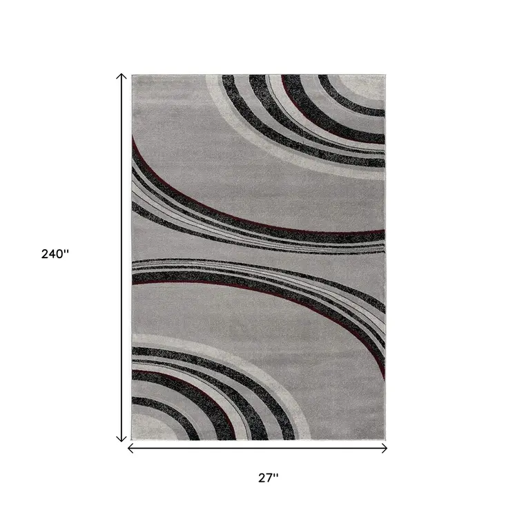 20' Black And Gray Abstract Runner Rug