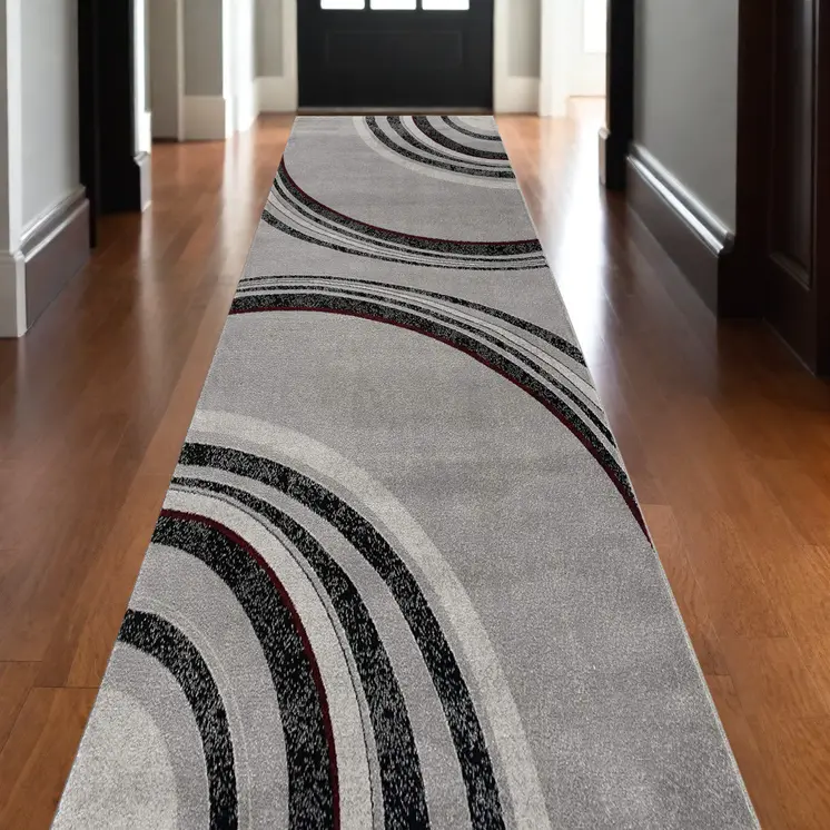 20' Black And Gray Abstract Runner Rug