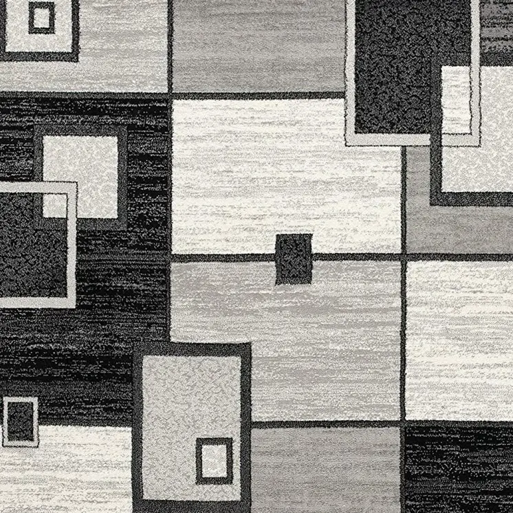 13' Gray And Black Geometric Shag Runner Rug