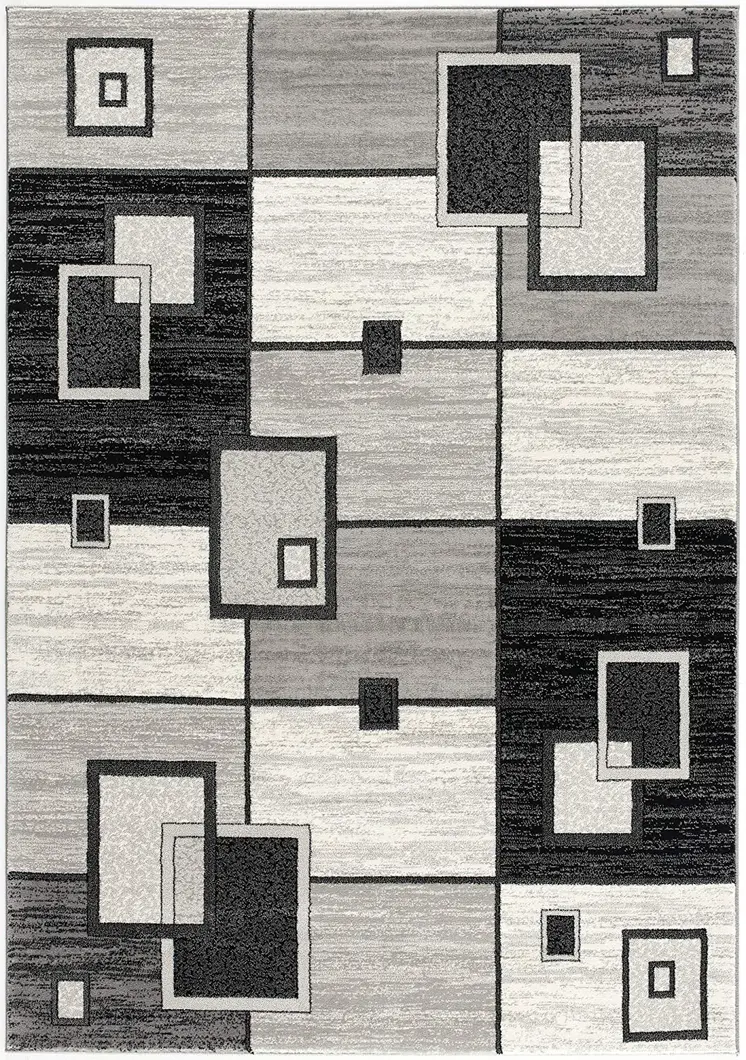 15' Gray And Black Geometric Distressed Runner Rug