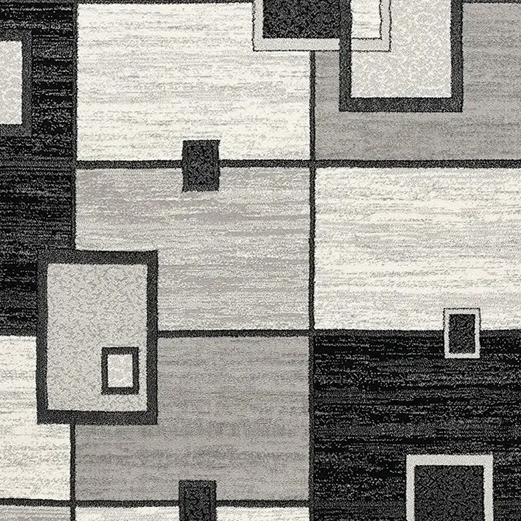 15' Gray And Black Geometric Distressed Runner Rug