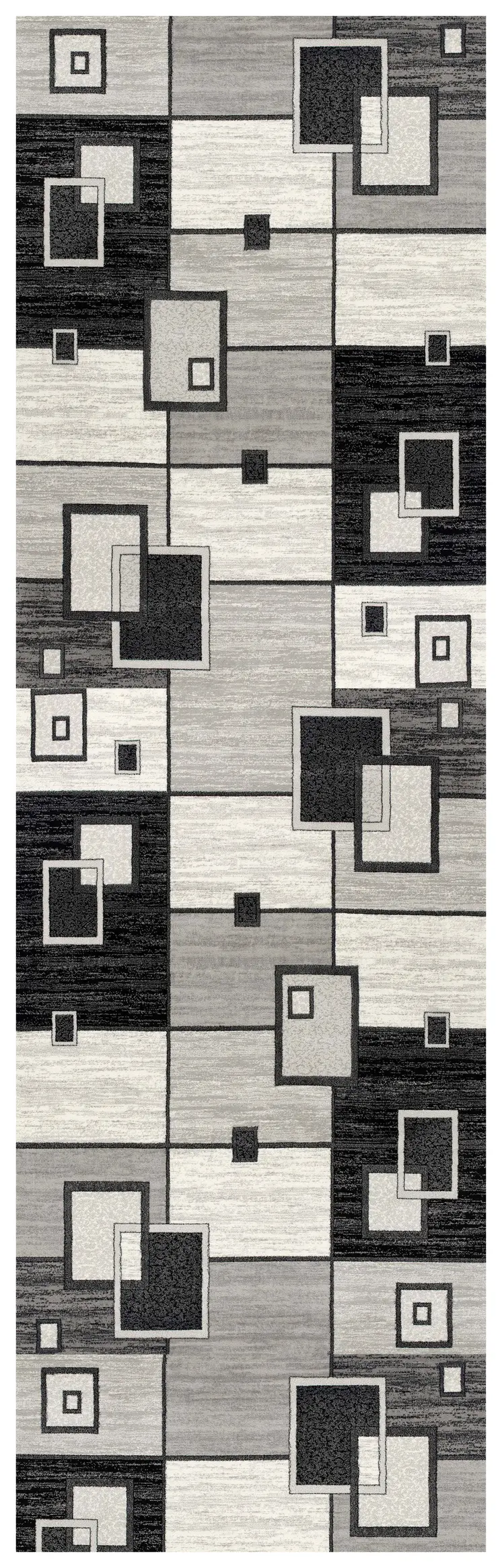 8' Gray and Black Geometric Power Loom Distressed Runner Rug