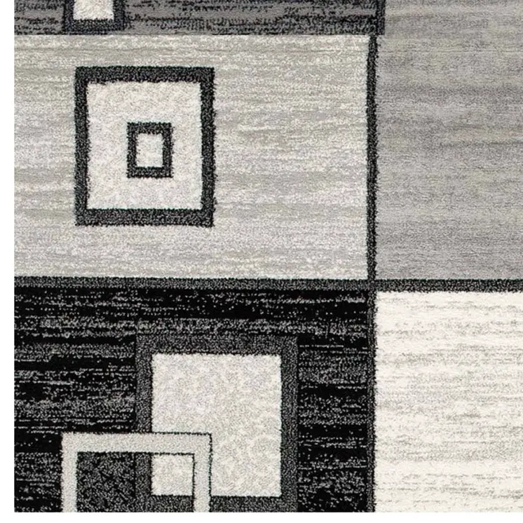 8' Gray and Black Geometric Power Loom Distressed Runner Rug