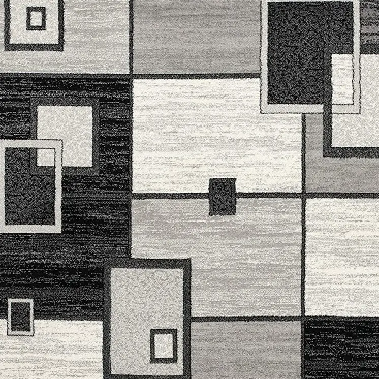 13' Gray And Black Geometric Distressed Runner Rug