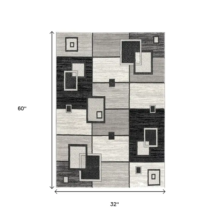 3' X 5' Gray Abstract Power Loom Area Rug