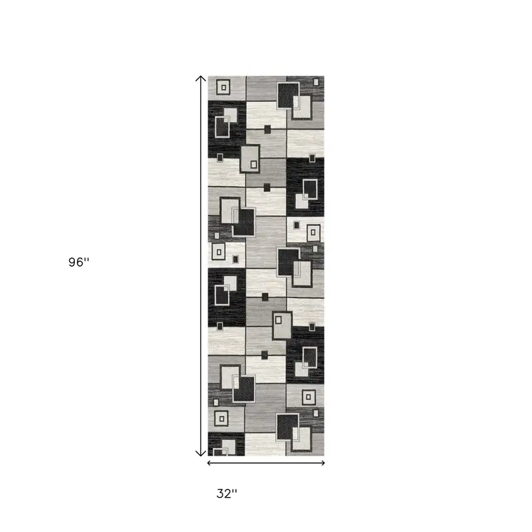 8' Gray Abstract Power Loom Runner Rug