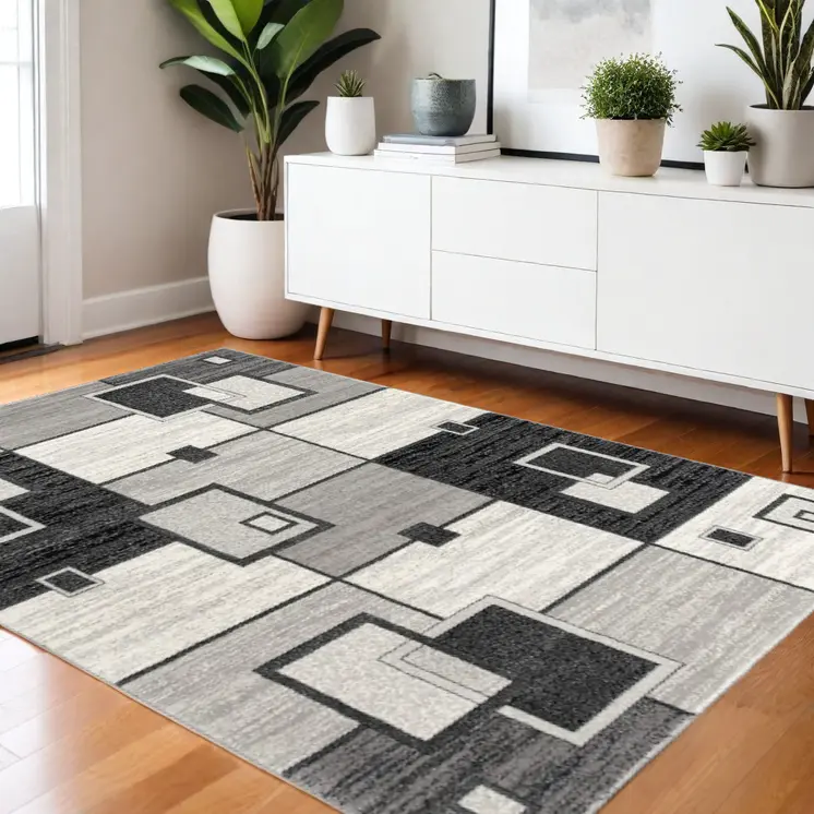 4' X 6' Gray Abstract Power Loom Area Rug
