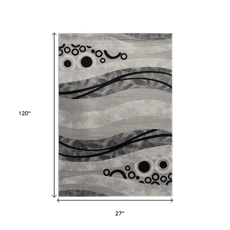10' Gray Abstract Power Loom Runner Rug