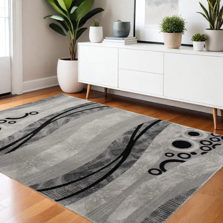 4' X 6' Gray Abstract Power Loom Area Rug