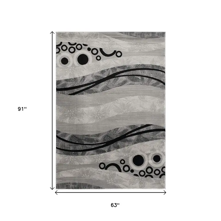 5' X 7' Gray And Black Abstract Area Rug