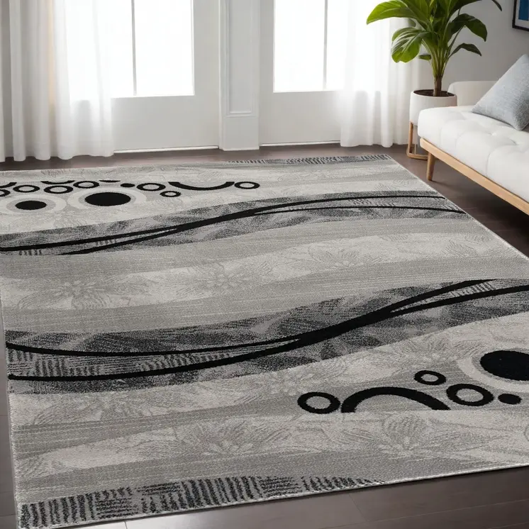 5' X 7' Gray And Black Abstract Area Rug