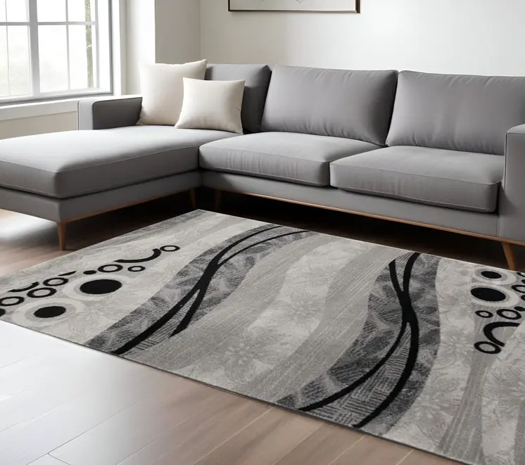 6' X 9' Gray Abstract Dhurrie Area Rug