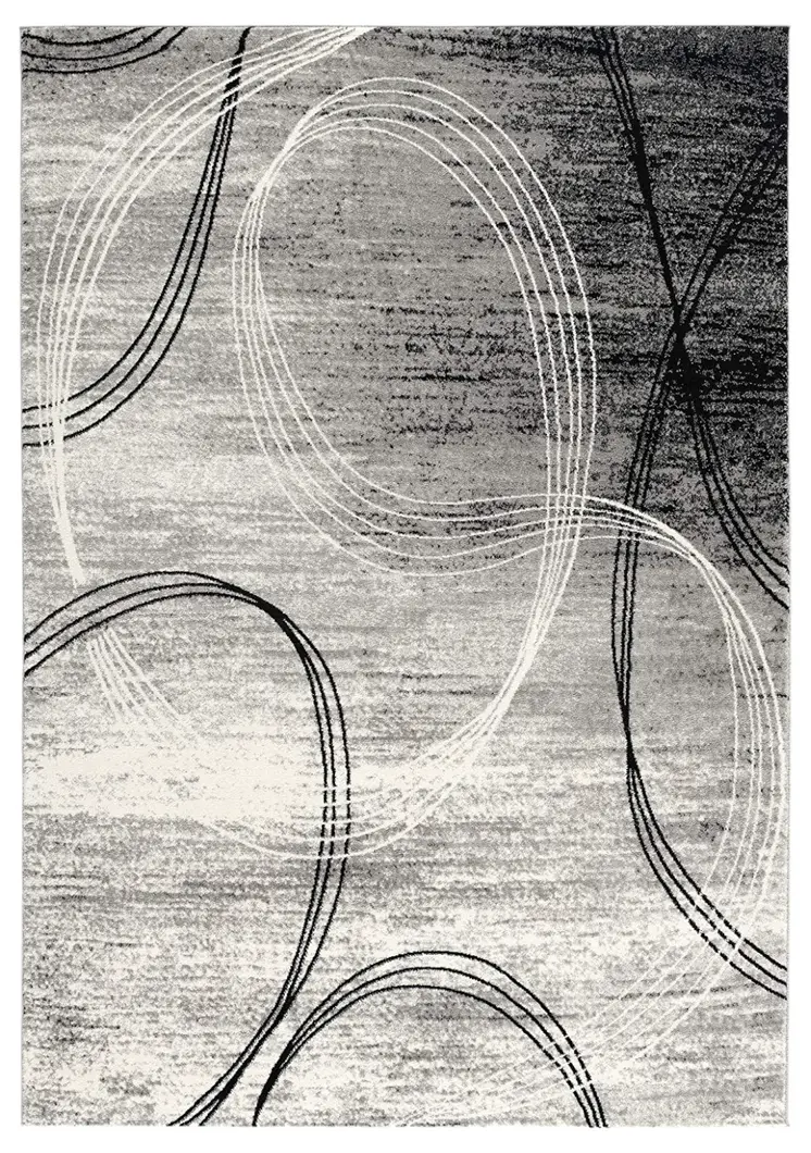 8' Gray and Black Abstract Power Loom Distressed Runner Rug