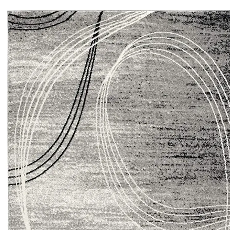 8' Gray and Black Abstract Power Loom Distressed Runner Rug