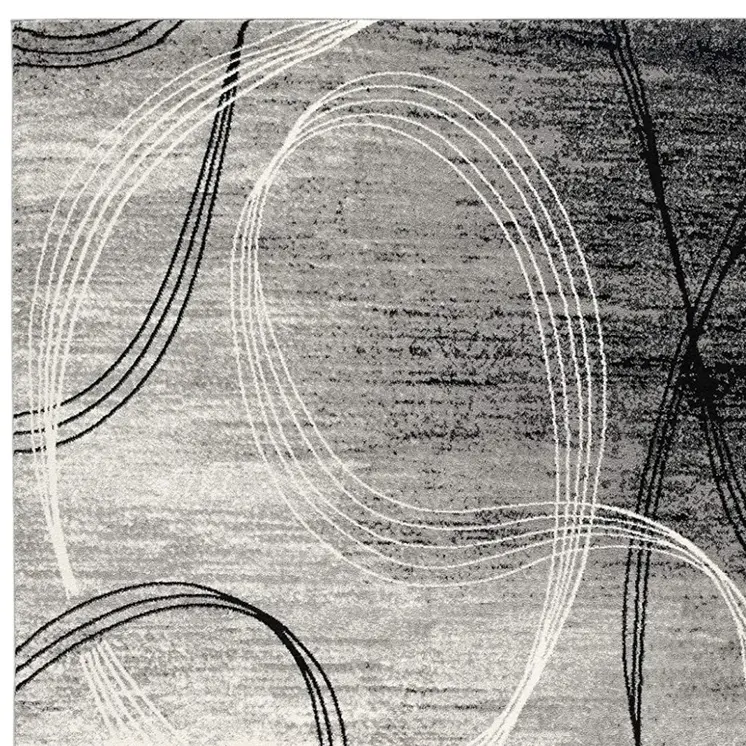 8' Gray and Black Abstract Power Loom Distressed Runner Rug